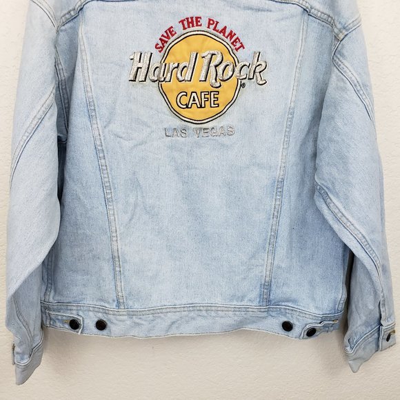 Las Vegas Hard Rock Cafe Save the Planet Light Wash Oversize Denim Jacket M - Picture 14 of 16